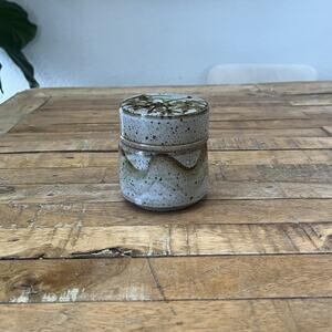 Studio Pottery Lidded Stoneware Jar Canister 5" Hand-painted & Signed